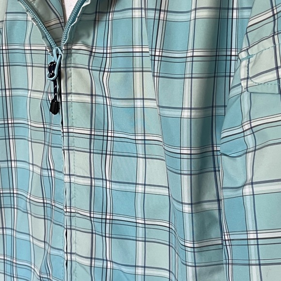 Eddie Bauer Hooded Jacket Womens SZ Large Full Zip Blue Plaid Pocket On Sleeve - Picture 8 of 9